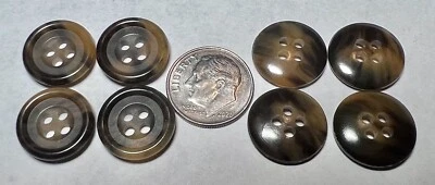 Brown/Tan Swirl Buttons, 4 Hole Buffalo Horn Buttons, Aprox. 3 Gross, Italy NOS. - Image 1 of 4