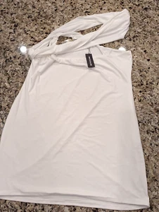 PrettyLittleThing Double Layer Slinky Ruched Bodycon Dress White size US 18 - Picture 1 of 12