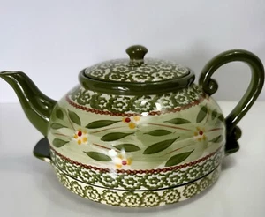 Temptations Old World Green By Tara 1.5 QT Tea Pot with Plate Warmer - Picture 1 of 16