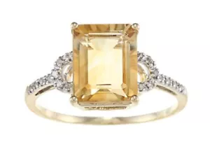 10k Oro Amarillo Corte Esmeralda Citrino y Diamante Anillo (1/8 Patron) - Imagen 1 de 3