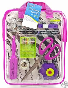 Sewing Repair Mend Kit Scissor Needle Thread Buttons Pins Pink Case Dritz New - Picture 1 of 5