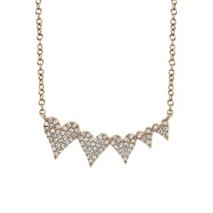 Valentine's Day Diamond Hearts Necklace 14K Rose Gold Graduating Round Pave - Picture 1 of 2