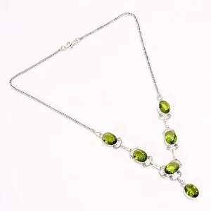 Peridot Gemstone Engagement Daily Wear Chain August Wedding Necklace 925 Silver - Picture 1 of 7