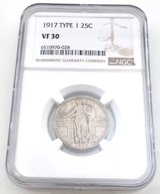 1917 - Standing Liberty Quarter Type 1 25c Coin - NGC VF30 ~#6653 - Image 1 of 4