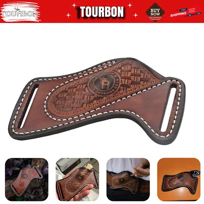 Leather Folding Blade Knife Sheath Belt Pouch EDC Pocket Knives Storage-TOURBON - Image 1 of 4