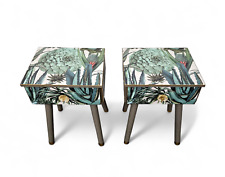 Pair of Professionally Upcycled Mid Century Bedsides with Tropical Decoupage