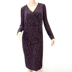 Talbots Plus Burgundy velvet leopard animal Faux wrap Dress Petite XL - Picture 1 of 10