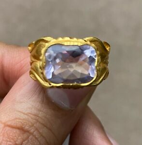 5 carat Real Brazilian Amethyst Cushion Cut 22k Yellow Gold Vintage Ring Jewelry
