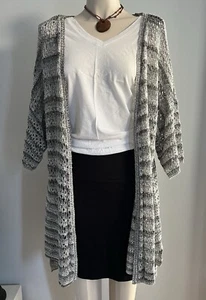Autograph Plus Size M, Crochet Knit Open Cardigan Cardi, Black & White Guc - Picture 1 of 5