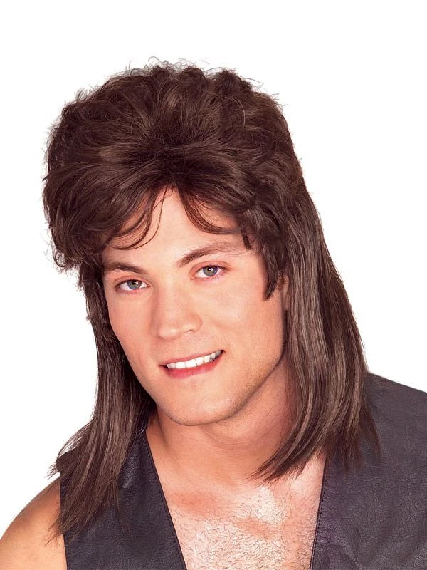 Adult Brown Mullet Redneck Rock Star Costume Wig