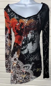 Camicetta Desigual taglia MEDIA nera L/S maglia maglia top camicia orlo asimmetrico usata in ottime condizioni - Foto 1 di 11