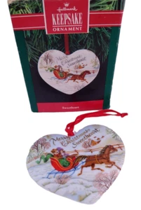 Vtg Hallmark Keepsake Ornament 1991 Sweetheart Porcelain Horse Sleigh Heart - Picture 1 of 3