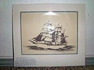 Drawing Picture Nautical Sailing Vessel Boat "The Eagle" Artist Signed 54/100 - Picture 1 of 4