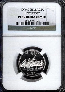 1999-S NEW JERSEY PROOF SILVER  State 25c  NGC PF69 UC - Picture 1 of 2