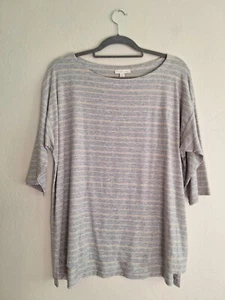 EILEEN FISHER Tencel Stretch Knit Boxy Pullover Top Gray Striped Larg $118 - Picture 1 of 4