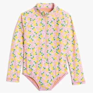 J.Crew Crewcuts Lemon Pink Girls Rashguard UPF 50 One Piece Swimsuit Size 8 - Picture 1 of 7