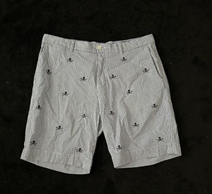 Polo Ralph Lauren Chino Shorts Mens 34 Classic Fit 9" Blue White Striped Skull - Picture 1 of 11