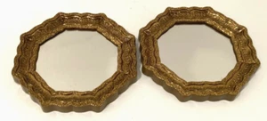 Vintage Pair Accent Wall Mirrors Plastic Gold Filigree Homco Octagon 6.5"x6.5" - Picture 1 of 13