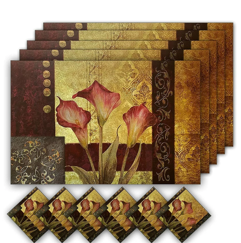 Wooden PVC Design Table Placemat Set Kitchen Elegant Dining Table Set of 12 Pcs - Image 1 of 3