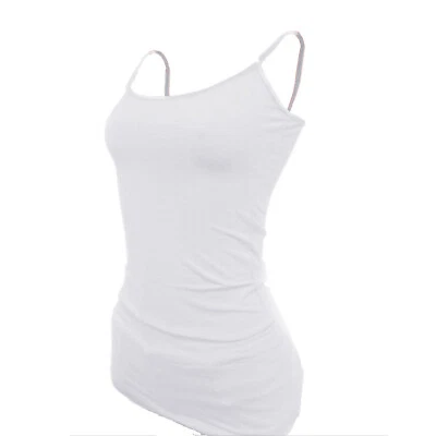 (Bozzolo) Plain Long Tank Top w/Spaghetti Straps Cotton Cami  Junior Size S M L - Image 1 of 4