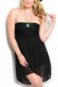 Vestido Noble U Damas Tulipán-Chifón-Superpuesto Sin Tirantes Negro Talla XL - Imagen 1 de 3