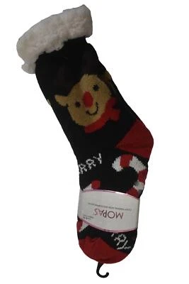 Mopas Cozy Thermal Non-Skid Slipper Socks Merry Christmas Reindeer Gift Sz 9-11 - Image 1 of 4