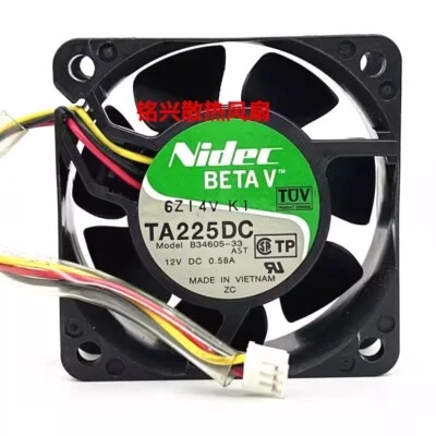 Nidec TA225DC B34605-33 6025 DC12V 0.58A 6CM 3-Pin Silent Cooling Fan - Image 1 of 2