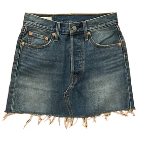 Levi's Premium Denim Blue Jean Mini Skirt Womens Size W25 Raw Hem Button Fly - Picture 1 of 9
