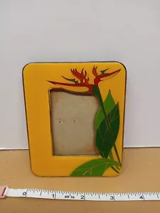 Vintage Enamel Yellow Picture Frame With Flower 3.25x4.25 Inches - Picture 1 of 5