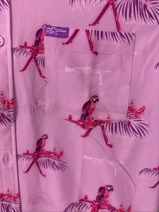 Camicia uomo fucile retrò S rosa seghetti e ara bottoni hawaiana manica corta - Foto 1 di 8