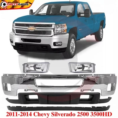 Kit de para-choque dianteiro cromado com luzes de neblina para 2011-2014 Silverado 2500 3500HD - Imagem 1 de 4