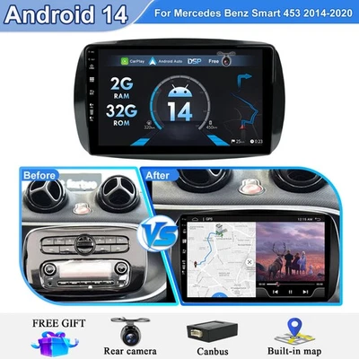 9'' Für Smart Fortwo 2014-2020 Autoradio Android14 DAB+ Carplay GPS Navi BT 32GB - Bild 1 von 4