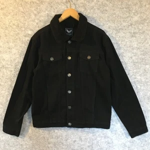 Brave Soul Sherpa Jacket Mens Large Black Corduroy Utility Chore Fleece Lined - Picture 1 of 15