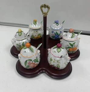 Juego de tarros de mermelada Lenox Brooks & Bentley Fruits 1991 con bandeja de madera - Imagen 1 de 24