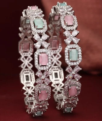 Designer AD CZ Indian Ethnic Wedding Silver Plated Bollywood Bridal 2'6... - Immagine 1 di 4