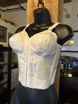 Vintage Sears BULLET Long-Line BRA Bustier Boning Corset Pin-Up  36B White Cone - Image 1 of 4