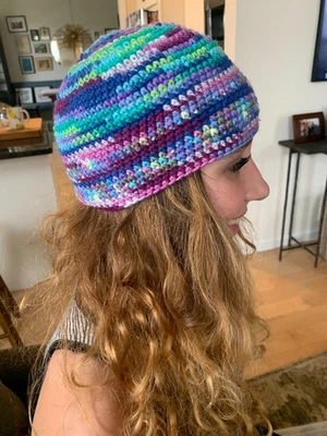 HAND CROCHETED,VIOLET AND GREEN, TOQUE, BEANIE, RASTAMAN CAP - Image 1 of 4