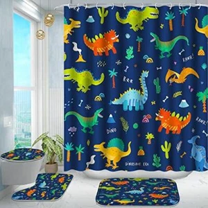 Poedist 4 Pcs Bathroom Shower Curtain Set,Kid's Bathroom Set,Shower Curtain Sets - Picture 1 of 6