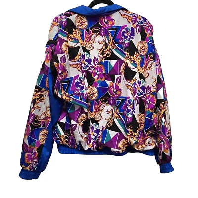 Chaqueta cortavientos de colección años 80/90 Shell Shock forrada mediana azul rosa floral Y2K Foto 1 de 4