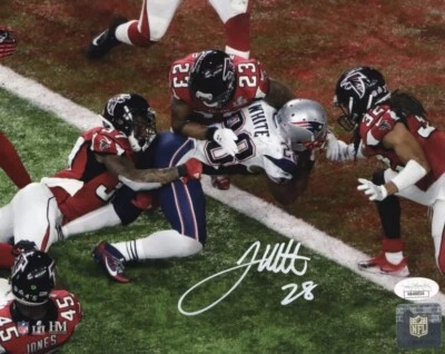 Foto autografiada de James White del Super Bowl LI GW TD 8x10; certificado de autenticidad JSA Foto 1 de 2