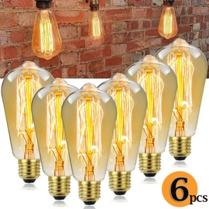 6Pcs Edison Light Bulb Vintage Industrial Cafe Bar Filament Globe 40W E27 Screw - Picture 1 of 19