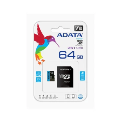 Memory Card ADATA MICROSDHC 64GB SD adapter AUSDX64GUICL10A1-RA1 - Image 1 of 2