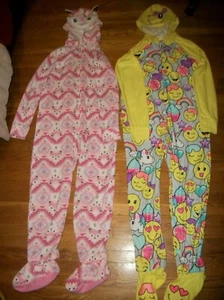 JUSTICE PINK FOX AZTEC OR EMOJI HOODED ONE PIECE PAJAMAS SLEEPER GIRLS 16 18 20 - Picture 1 of 9