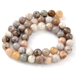 Grey/Mixed Bamboo Leaf Jasper Beads Plain Round 8mm Strand Of 40+ - Picture 1 of 1