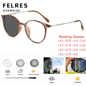 Men Women Round Classic Photochromic Presbyopic Glasses Outdoor Sunglasses New - Picture 1 of 16
