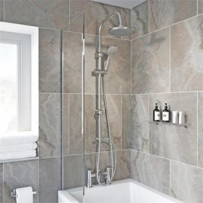AFFINE Bath Shower Mixer Tap with Dual Outlet Shower Heads Silver, Chrome