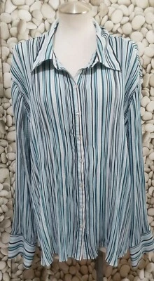 Túnica Cato Top Talla 22/24W Rayas Azul Blanco Manga Larga Cuello Botón Para Mujer Foto 1 de 4