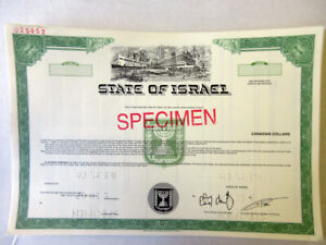 State of Israel, 2007 CDN$Odd Specimen Odd% Bond, VF-XF SCBN Green