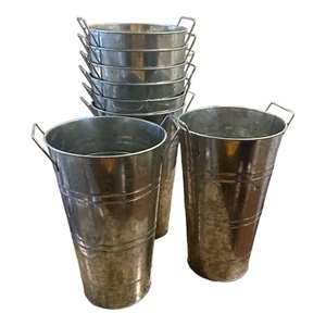 Lot of 8 Galvanized Metal Bucket Vases , 12”x 7” Farmhouse French Flower Buckets - Picture 1 of 5
