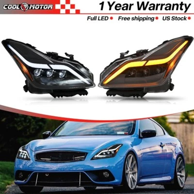 For 08-13 Infiniti G37 14-15 Q60 Coupe MK II LED Projector Headlights Black DRL Foto 1 de 4